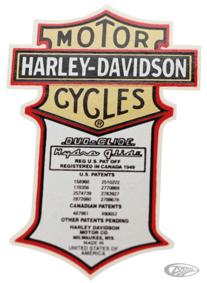 harley-davidson transfer patent matrica - 1958-1964 Duo Glide/Hydra Glide