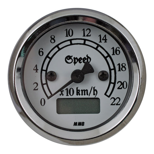 mmb 48mm ultra mini kilométeróra - 220 km/h króm-fehér